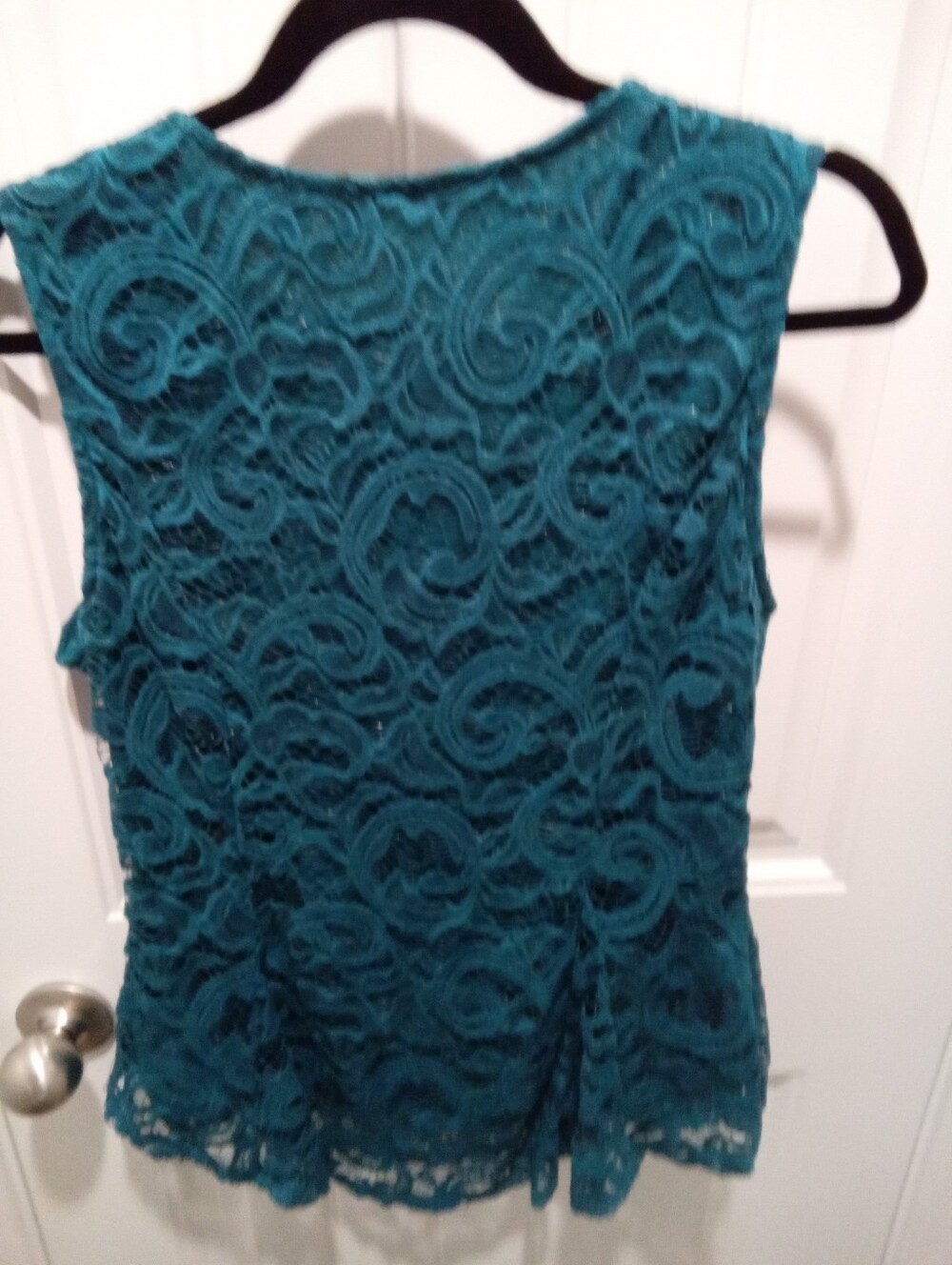 Scobe Size XL Dark Teal Lace with Lining Sleeveless Tailored Fit Peplum Blouse - Picture 3 of 8